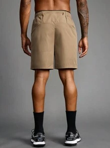 Acti Log 男友风男士抽绳字母印花时尚户外休闲运动短裤返校健身服徒步运动裤 - 卡其色 - 查看 2