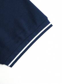 Manfinity Homme Men Contrast Trim Polo Shirt - Navy Blue - View 5