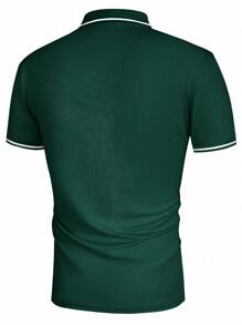 Manfinity Homme Men Contrast Trim Polo Shirt - Dark Green - View 2
