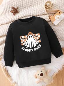 Áo nỉ dài tay cổ tròn thường ngày cho bé trai có in hình đồ họa, Halloween - màu đen - Xem 3