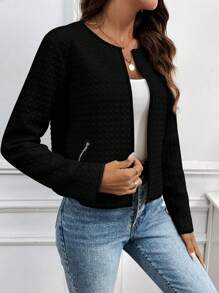 EMERY ROSE Veste simple à manches longues et couleur unie pour femmes, porter casual au quotidien, vestes noires pour femmes