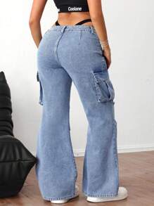 SHEIN ICON Vaqueros de pierna acampanada casual desgastados para mujer
