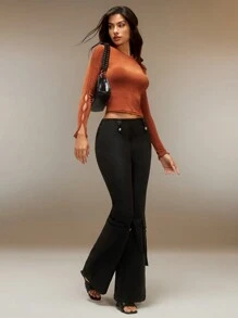 SURIMA Calça Cargo Evasê de Cor Sólida Casual Feminina