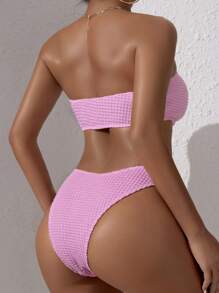 Women 3D Flower Decor Bandeau Bikini Set Summer