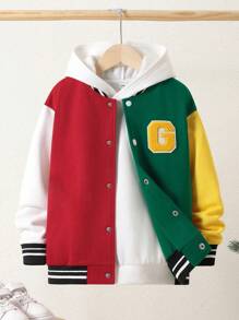 SHEIN 1pc Young Boys' Casual Varsity Jacket, Comfortable, Fashionable, Versatile, Breathable, Suitable For Daily Wear, School, Outings, Sports, Autumn & Winter Season