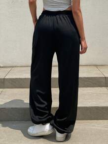 DAZY Pantalon de survêtement noir décontracté à doublure thermique et cordon de serrage pour femmes, joggers pour femmes