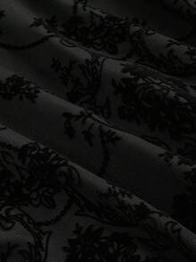 ROMWE Goth Vestido elegante de línea A con hombros descubiertos, mangas largas, estampado floral retro y efecto de flockado, para Año Nuevo, para mujeres