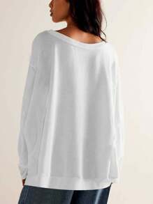 INAWLY Plus Size Women's Letter Print Crew Neck Loose Casual Sweatshirt Graduation,Back To School Outfits,Graduation,Teacher Outfits For Women,Back To School Fall Cloth For Women Winter Autumn - White - View 2