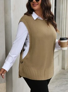 Plus Size Women's Solid Color Minimalist Casual Sweater Vest