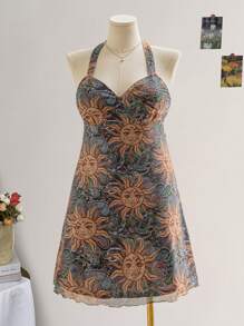 Soleia Plus Size Nữ Thường Ngày Đầy Sao In Hình Mặt Trăng Không Tay Ôm Body Mini Dành Cho Dự Tiệc, Ngày Lễ, Lễ Tốt Nghiệp, lễ Phục Sinh, Lễ Hội Âm Nhạc - Nhiều màu - Xem 1