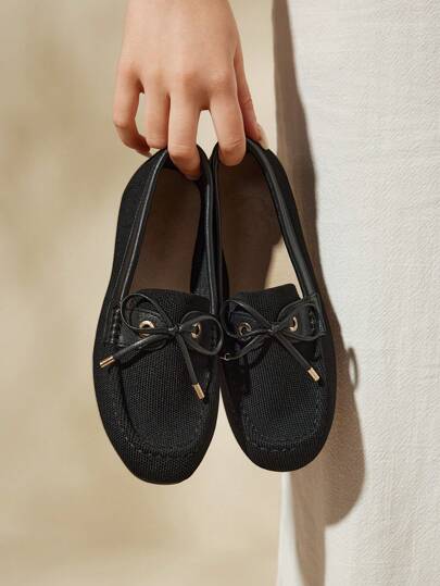 CUCCOO BASICS Women's Shoes Bow Decor Fashion Black Comfortable Square Toe Flat Loafers Vacation Shoes Summer Back To School Shoes College Student Shoes Spring Shoes Spring Break Easter For Christmas