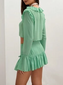 COSMINA Women's Solid Color Tie-Up Minimalist Casual Long Sleeve Blouse