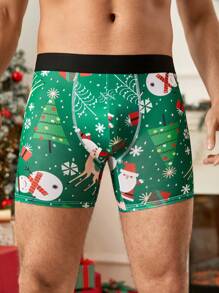 Wedaily 4pcs Men's Allover Print Fashion Casual Comfortable Boxer Briefs, Christmas - Multicolor - View 2