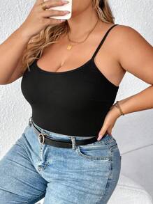 SHEIN CURVE+ Plus Size Women's Solid Color Casual Elegant Camisole Tank Tops, Multi-Pack