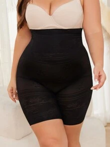 Große Größen einfarbige Shorts mit figurformender Taille - Schwarz - Übersicht 5