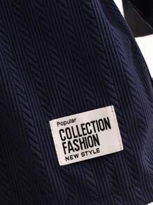 SHEIN 2 件男孩休闲学院风口袋条纹字母按扣贴片羽绒衬衫，适合外出和日常生活，秋冬季 - 彩色 - 查看 6