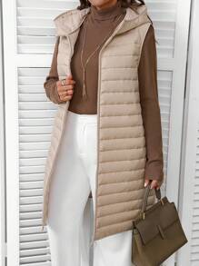 EMERY ROSE Plus Size Women's Winter Women Coat Solid Color Simple Daily Hooded Sleeveless Padded Coat - Black - View 2