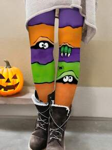 SHEIN LUNE Design Pattern Print Skinny Leggings - Multicolor - View 3