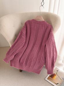 SHEIN Frenchy Plus Size V-Neck Button Down Long Sleeve Casual Loose Cardigan, For Winter