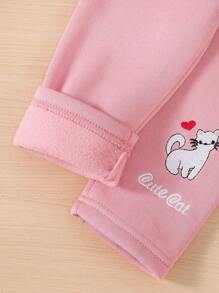SHEIN Bộ 3 quần legging thêu cho bé gái, màu hồng/đen/xám, họa tiết thỏ, mèo, chó dễ thương, lót nhiệt mềm mại, trang phục thường ngày, xuân/thu/đông - Nhiều màu - Xem 6