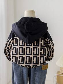 Young Girl Woven Color Block Hooded Patchwork Leopard Print Loose Casual Jacket - Multicolor - View 2