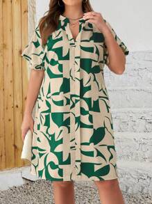 EMERY ROSE Plus Size Geometric Pattern Summer Dress