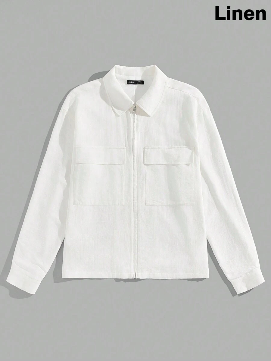 Manfinity VCAY 男士梭织修身插肩长袖白色夹克，适合秋季