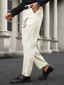 Manfinity Mode Men's Solid Color Casual Pants - Apricot - View 5