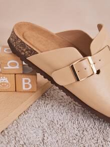Mini mi Bestseller Kid's Taupe Pu Classic Slip-On Clogs With Extra Cushioning - Stylish Daily Soft Footbed Boton Cork Clogs For Superior Comfort - Khaki - View 6
