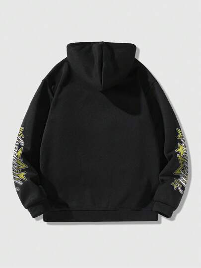 Street Life Men's Retro Street Figure Print Zipper Hooded Drawstring Sweatshirt