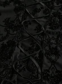 ROMWE Goth Vestido elegante de línea A con hombros descubiertos, mangas largas, estampado floral retro y efecto de flockado, para Año Nuevo, para mujeres
