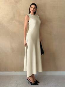 SHEIN Essnce Women's Slit Sweater Dress Country Dress Summer Women Dresses Wedding Women Dresses Knit - Apricot - View 5