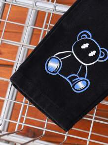 1 bucată băieți casual stil drăguț negru litere de desene animate și imprimeu păpuși pantaloni drepti spălați, toamnă-iarnă nou sosire