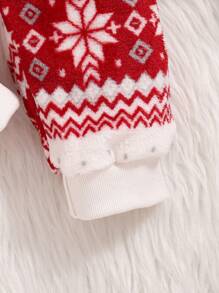 Baby Girl Fair Isle Pattern Fleece Hooded Jumpsuit, Holiday, For Christmas - Multicolor - View 5