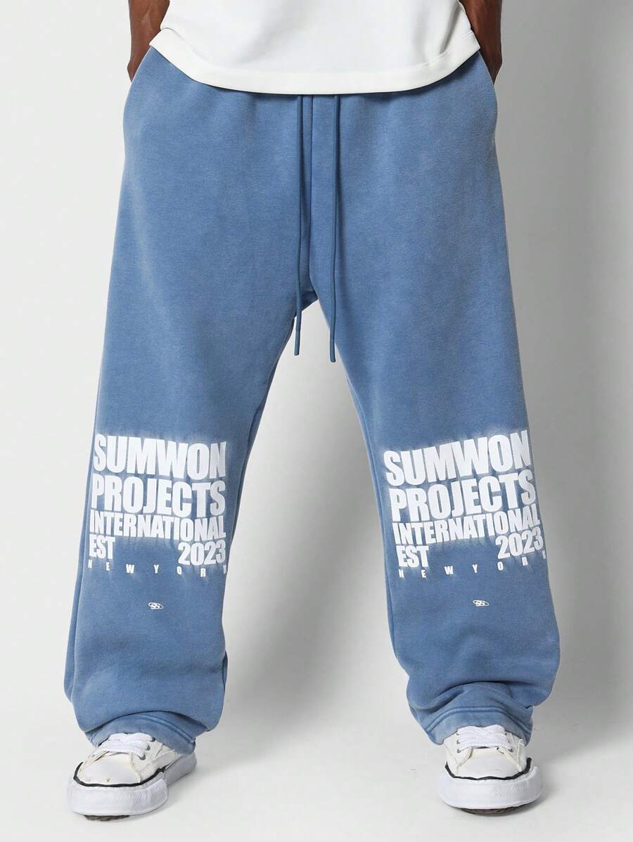 Sumwon Projects International Est 2023 Jogger Sweatpants Athletic Loungewear With Logo Print Streetwear Collection Casual Fall Winter Workout Pants - Blue - View 1