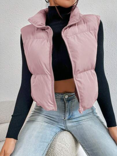 SHEIN EZwear レディース ノースリーブ パデッド ベスト ロータス