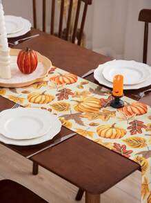 1 pieza Camino de mesa con estampado de calabaza de Halloween, decoración del hogar, decoración de otoño, decoración de temporada, decoración de habitación - Multicolor - Ver 4