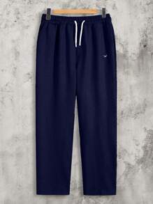 RueChic 100% Cotton Men Embriodery Short Sleeve Regular Shirt & Pants Two-Piece - Navy Blue - View 11