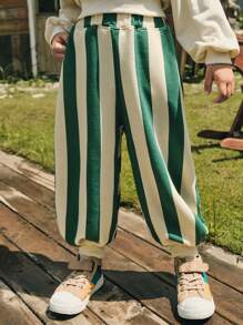 SHEIN 1 件年轻男孩可爱/复古/休闲撞色条纹运动裤适合家居穿着和户外活动，春/秋/冬 - 彩色 - 查看 9