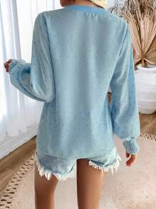 Lucivie Long Sleeve Embroidered Casual Shirt - Blue - View 2