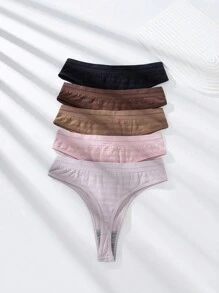 5pcs/Pack Solid Color Seamless Simple Casual Thongs - Multicolor - View 2