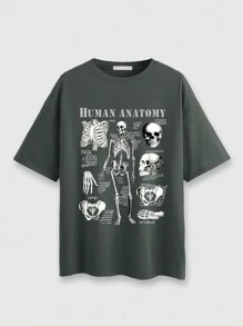 ROMWE Plus Size Women Gothic Style Graphic Print Loose T-Shirt - Green - View 1