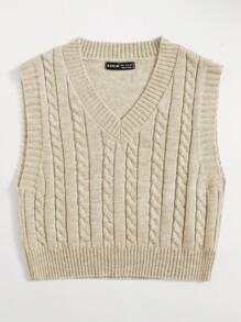 SHEIN Unity Top de punto minimalista, cómoda, de cuello en V sin mangas, casual para mujer - Albaricoque - Ver 4