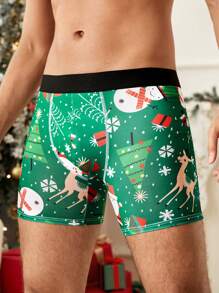 Wedaily 4pcs Men's Allover Print Fashion Casual Comfortable Boxer Briefs, Christmas - Multicolor - View 6