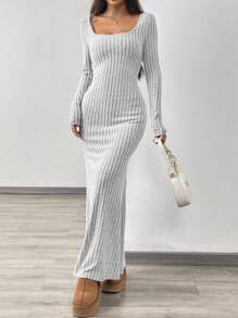 SHEIN EZwear 1 pieza Vestido largo de punto gris para mujeres - Gris - Ver 3