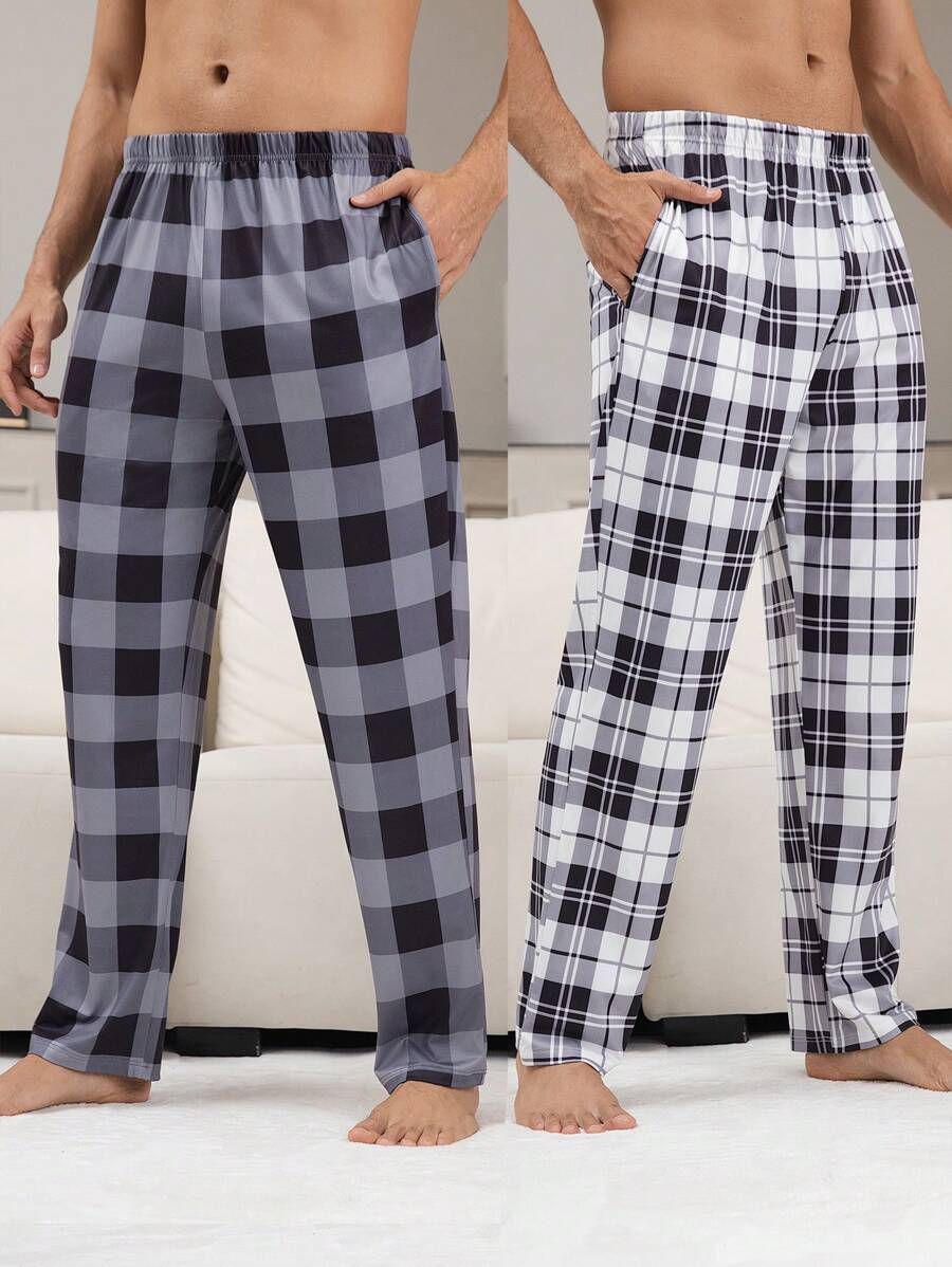 2pcs/Set Men's Plaid Pajama Pants, Fall Winter Clothes - Multicolor - View 1