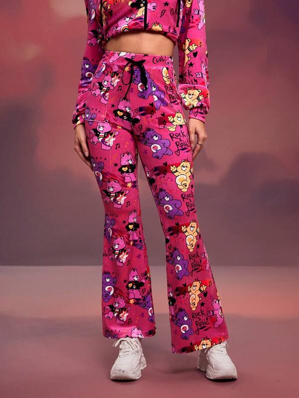 SHEIN X Care Bears Designer Cartoon Bear Printed Drawstring Waist Flare Pants, Holiday, Thanksgiving