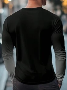 Manfinity Homme 男士休闲渐变芝加哥字母数字图案印花圆领长袖 T 恤，春秋季，适合外出，适合丈夫，适合秋季 - 彩色 - 查看 2