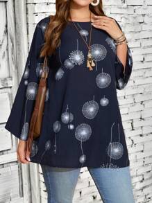 EMERY ROSE Camisa informal con estampado de diente de león talla grande - Azul - Ver 3