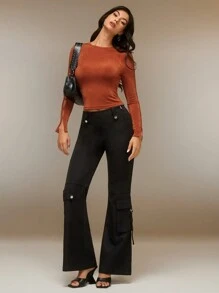 SURIMA Calça Cargo Evasê de Cor Sólida Casual Feminina